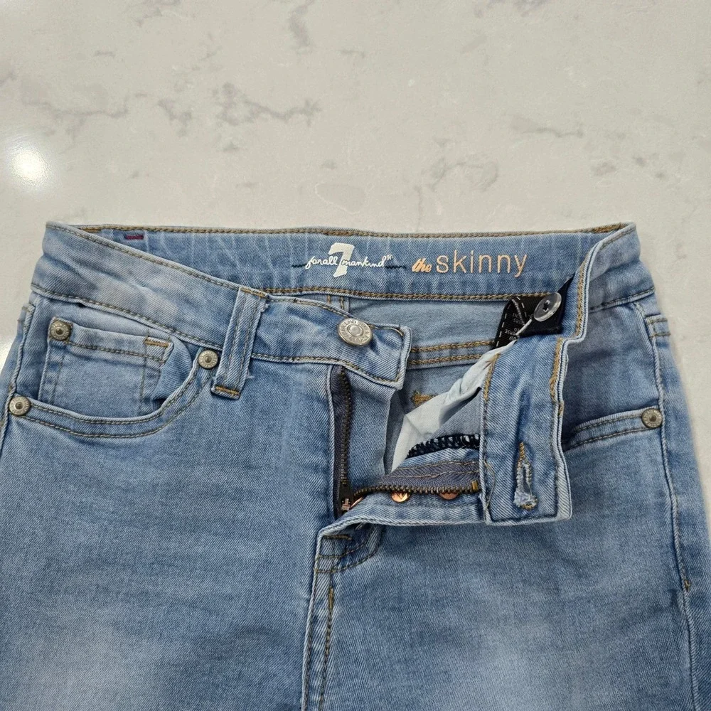7 For All Mankind Kids The Skinny Jeans Size 10 Light Wash Button Fly Y2K
